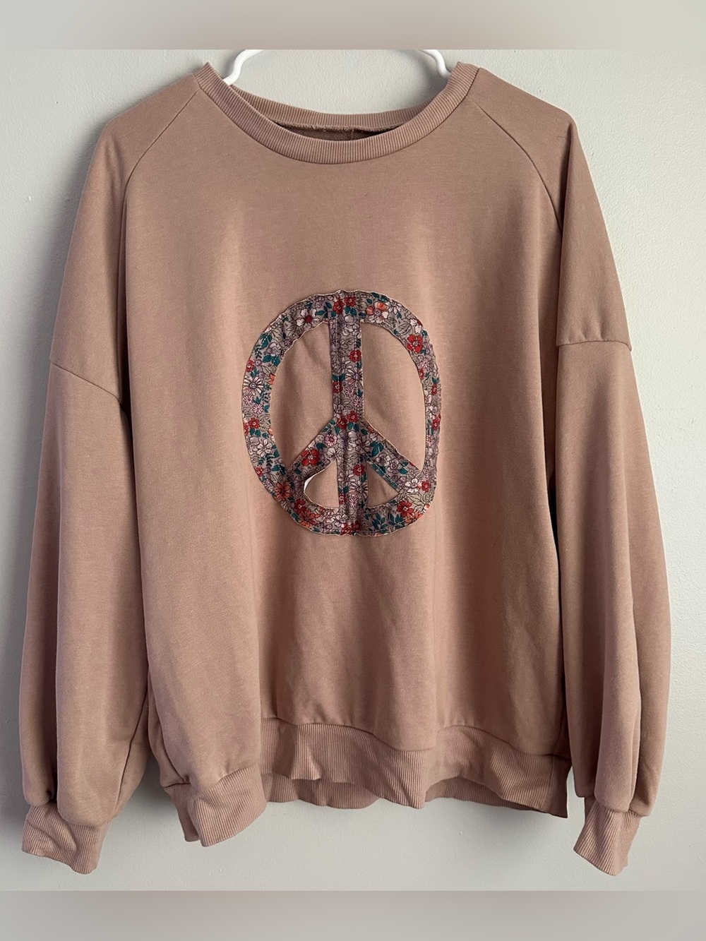 XL women’s Peace boho sweatshirt floral brown fall